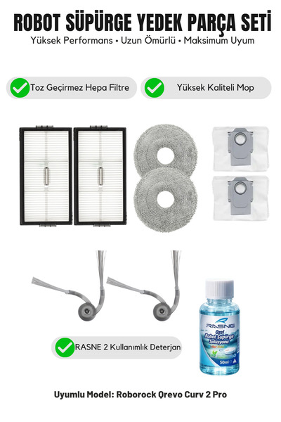 Asgard Grup Roborock Qrevo Curv 2 Pro Συμβατό με 2 πλευρικές βούρτσες, 2 φίλτ...
