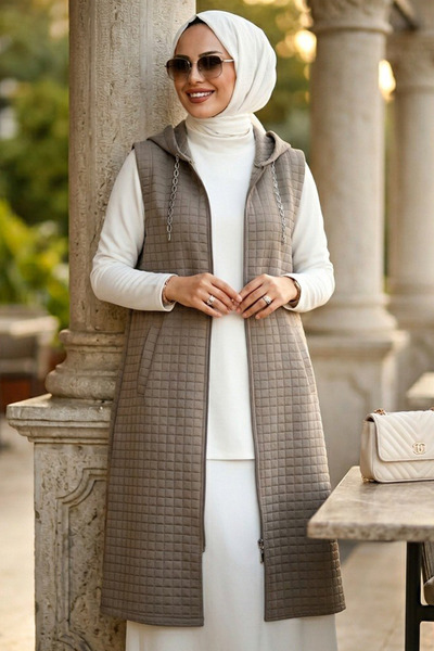 N.S NEVA STYLE Γιλέκο Χακί με κουκούλα και κάλυψη κεφαλής 30415HK