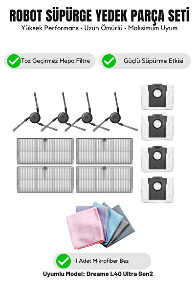 Asgard Grup Dreame L40 Ultra Gen2 Συμβατό με 4 πλαϊνές βούρτσες, 4 φίλτρα, 2 ...
