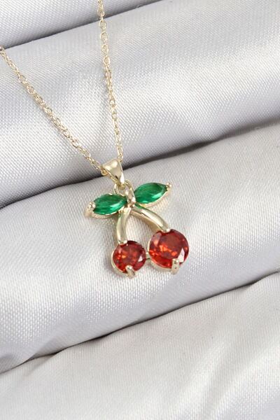 norsary Brass Zircon Stone Cherry Model Gold Color Women's Necklace