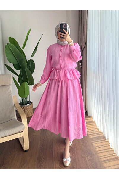 Moda Aydın Butik Kadın Tesettür Melinda Gömlekli Etekli Takım M2512 - Pembe