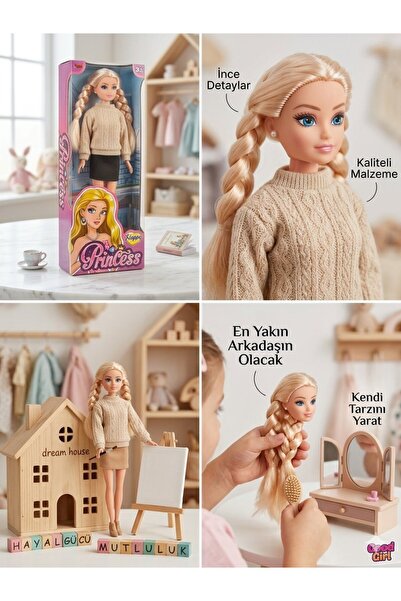 mavi su dünyası Kazaklı Örgü Saçlı Sarışın Bebek 30 Cm Model Oyuncak Bebek Mo...