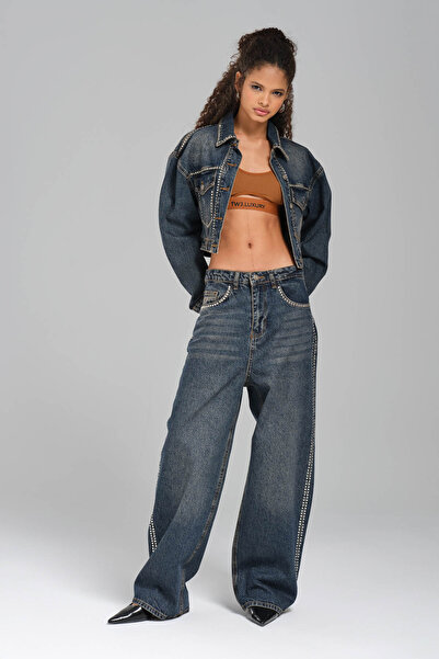 tw3 Γυναικείο τζιν μπουφάν με πέτρινες λεπτομέρειες