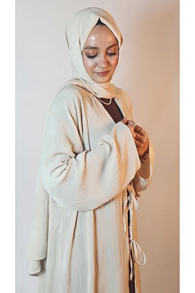 DLZ COLLECTİON 2 Lİ TAKIM TAŞ RENGİ ABAYA VE İÇ ELBİSE