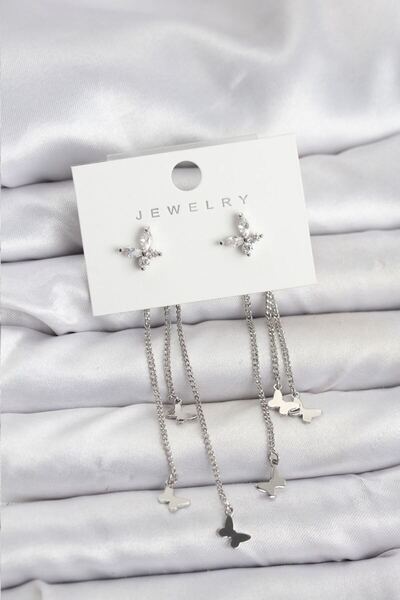 norsary Butterfly Model Silver Color Brass Dangle Women's Earrings