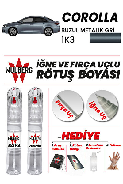 Wulberg Toyota Corolla Buzul Metalik Gri 1K3 Rötuş Boya 25 ml + Vernik İğne &...