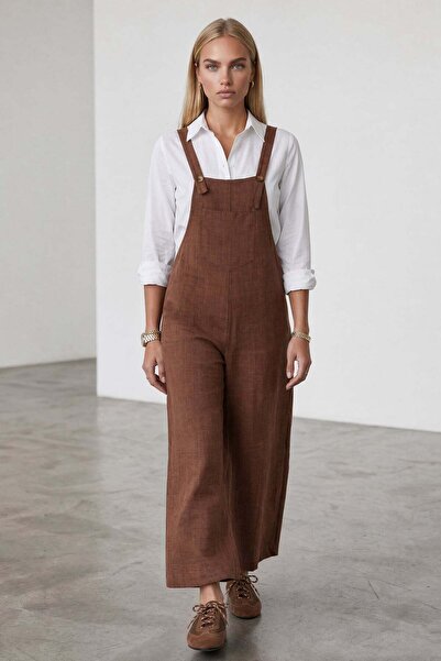 Trend Alaçatı Stili Γυναικεία φόρμα Gabardine σε χρώμα Milk Coffee με μπροστι...