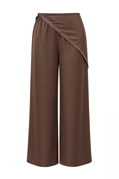 Mixray 2094 Γυναικείο παντελόνι με πέτρινη λεπτομέρεια, χαλαρή εφαρμογή, σατέ...