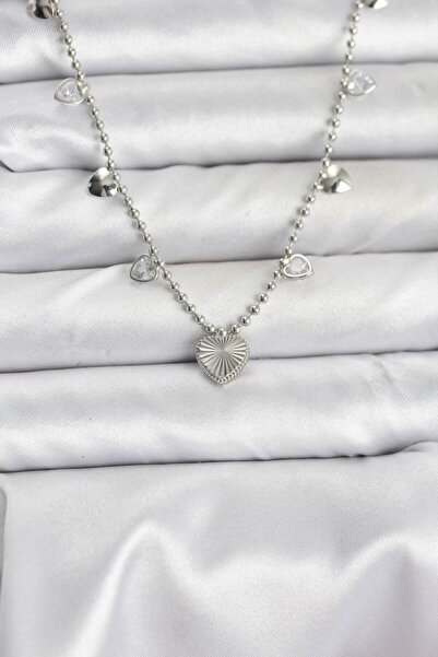 norsary Brass Silver Color Heart Model Women's Necklace