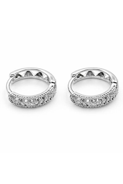 Lunesshine Silver Color Stone Hoop Earrings |   Sparkling Half Pavé Women's E...