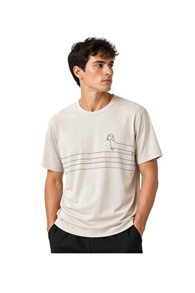 Yassino Casual Basic Men's T-Shirt with Dog Detail, Flexible and Breathable O...