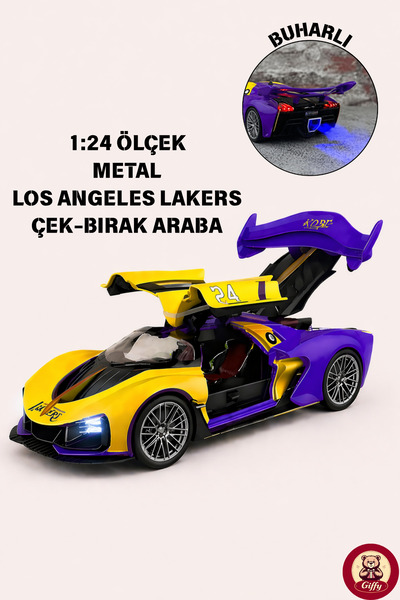 giffy Oyuncak 1:24 Diecast Metal Spor Araba Laker.s Temalı Işıklı Sesli Buhar...