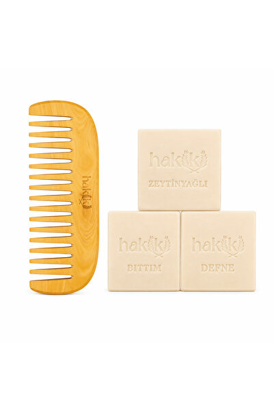 Hakiki Store مشط بأسنان عريضة وطقم صابون طبيعي من 3 قطع