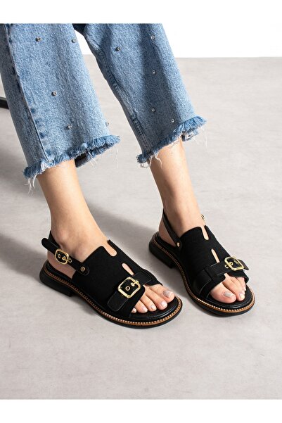 ALEMDAR AYAKKABI Forti̇ Black Buckle Detailed Women's Sandals