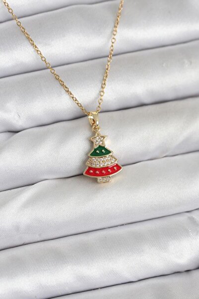 norsary 316L Steel Chain Gold Rhine Pine Tree Model Zircon Stone Christmas Th...