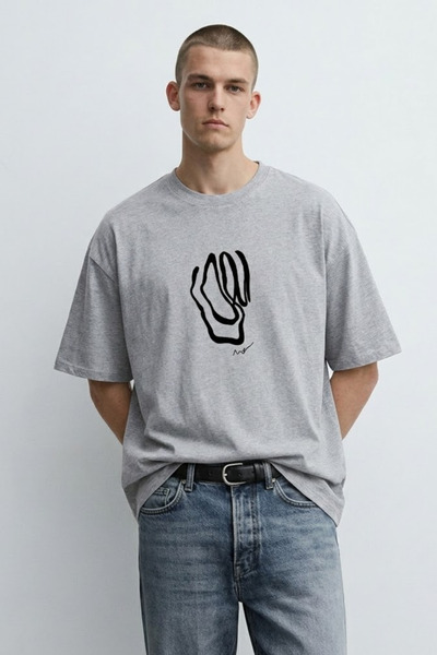 MATERIAL Men's Short Sleeve Patterned Oversize M.Gray T-Shirt