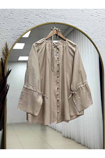 MİHRA STORE Πουκάμισο Nurşen με στριφτή ραφή στον ώμο - ZN2098 Stone