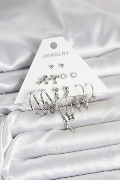 norsary Brass Silver Color 6 Piece Women's Earring Set