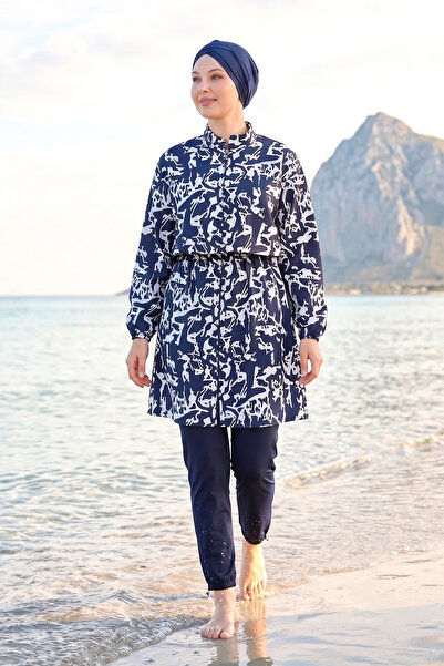 Haliç Mayo Μαγιό με σχέδια, πλήρως καλυμμένο, τύπου Χιτζάμπ 09 Ναυτικό μπλε01