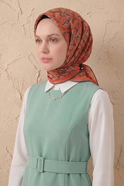 Silk Home Μαλακό Κασκόλ Σάλι με Μοτίβο Σκούρο Καφέ 90x90