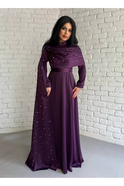 moneta boutique Γυναικείο Σατέν Μακρύ Βραδινό Φόρεμα με Κρόσσια