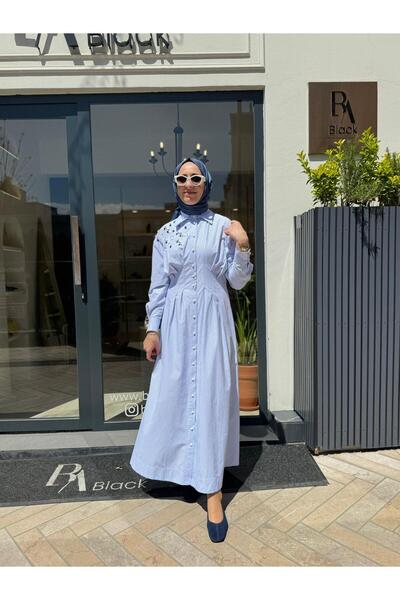 Babil Butik 2601-5048 Detaylı Kadın Elbise Mavi