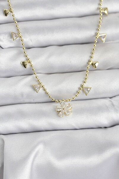 norsary Brass Gold Color Zircon Stone Flower Model Women's Necklace