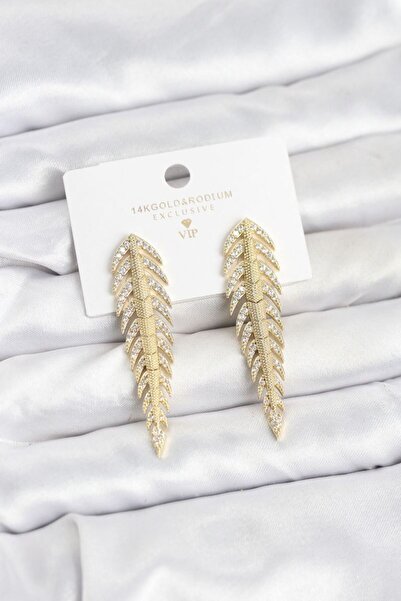 norsary Brass Gold Color Herringbone Model Zircon Stone Women's Earrings