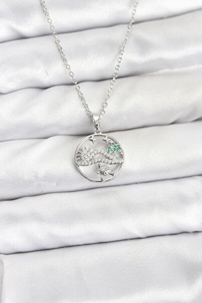 norsary 316L Steel Chain Silver Color Luck Necklace Model Zircon Stone Women'...