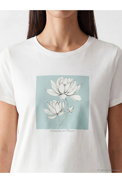 LC Waikiki Γυναικείο μπλουζάκι με λευκό λαιμόκοψη