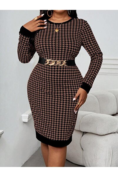Iuliashop Rochie scurtă Nelly maro cu imprimeu negru - Mărimi mari - 44