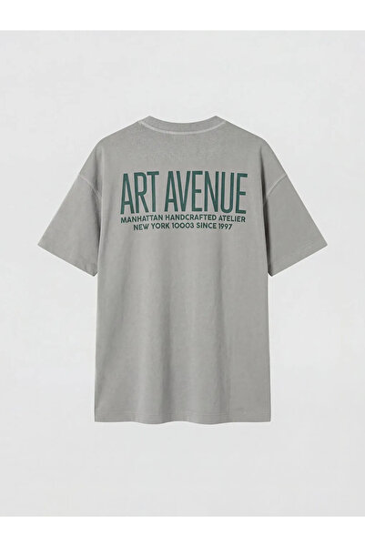 LC Waikiki Χακί γυναικείο μπλουζάκι με στάμπα και λαιμόκοψη ποδηλάτου σε μεγά...