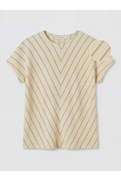 LC Waikiki Γυναικείο μπλουζάκι με ριγέ λαιμόκοψη εκρού