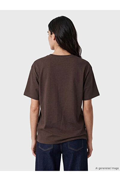 LC Waikiki Γυναικείο μπλουζάκι με στάμπα σε καφέ Crew λαιμόκοψη