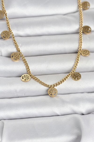 norsary 316L Steel Gold Color Tree of Life Model Women's Necklace