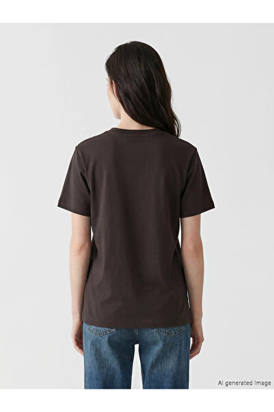 LC Waikiki Γυναικείο μπλουζάκι καφέ με λαιμόκοψη