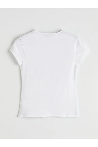 LC Waikiki Λευκό Κοντομάνικο T-Shirt Γυναικείο με Στρογγυλή Λαιμόκοψη