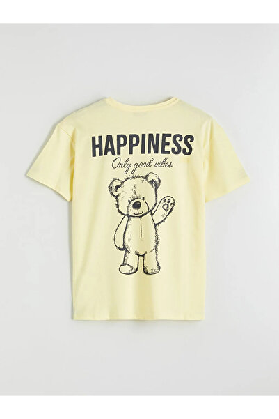 LC Waikiki Κίτρινο γυναικείο μπλουζάκι με στάμπα Bear Crew Neck