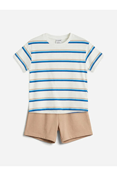 LC Waikiki Ecru Striped Baby Boy T-Shirt and Shorts
