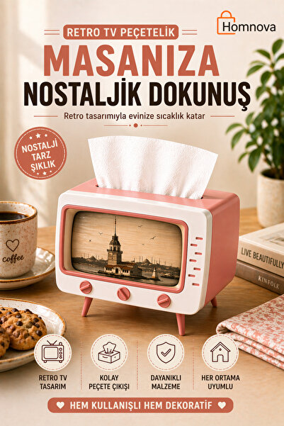 Homnova Retro TV Peçetelik | Telefon Tutucu Özellikli Nostaljik Dekor