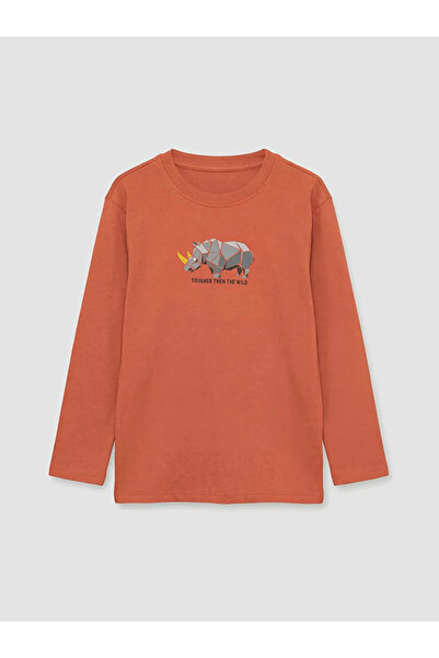 LC Waikiki Καφέ μπλουζάκι για αγόρι με λαιμόκοψη