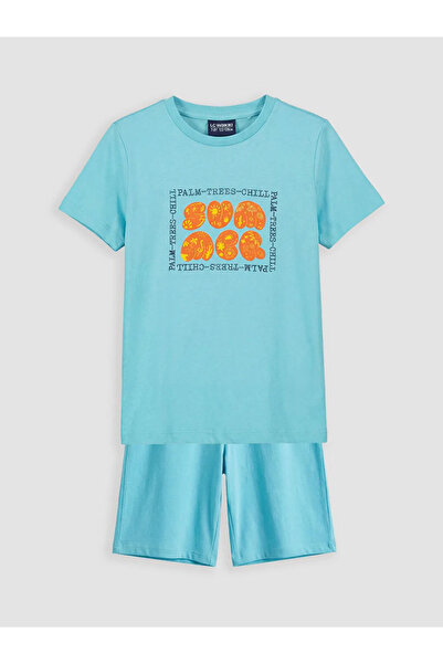 LC Waikiki Μπλουζάκι και σορτς για αγόρια με στάμπα σε μπλε χρώμα