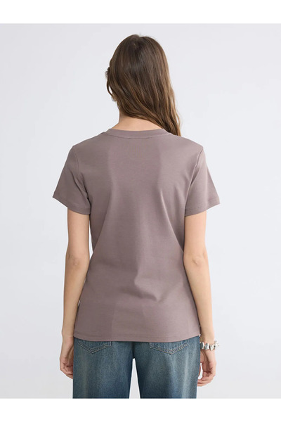 LC Waikiki Γυναικείο μπλουζάκι καφέ με λαιμόκοψη