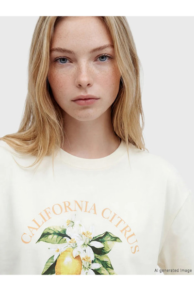 LC Waikiki Μπεζ γυναικείο μπλουζάκι με στάμπα California Oversize