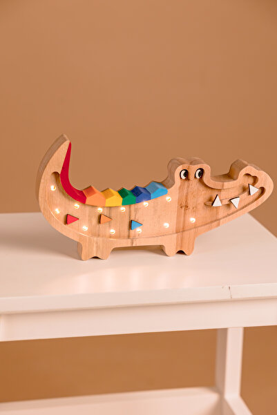 MiniVerse Store MiniVerse Montessori Doğal Ahşap Masif Timsah Figürlü Çocuk O...