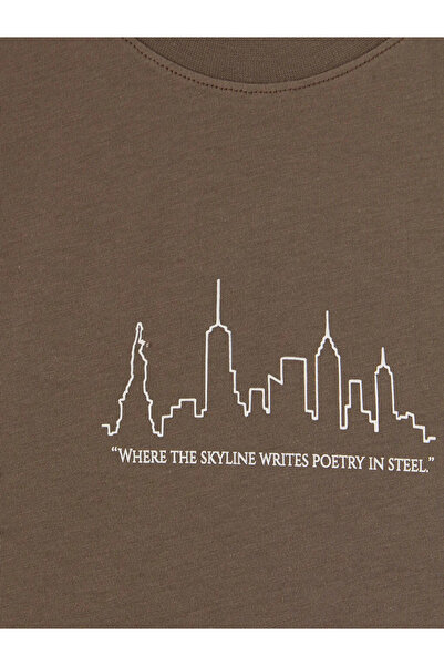 LC Waikiki Καφέ ανδρικό μπλουζάκι με στάμπα σε σχήμα ποδηλάτου