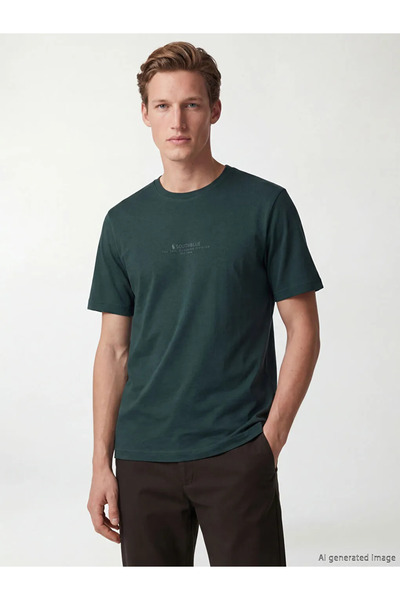 LC Waikiki Tricou pentru bărbați din bumbac pieptănat imprimat cu decolteu verde