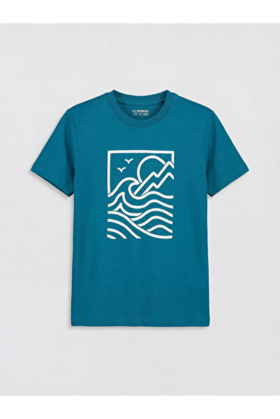 LC Waikiki Μπλουζάκι για αγόρια με στάμπα σε τιρκουάζ χρώμα και λαιμόκοψη ποδ...