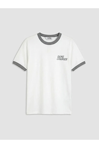 LC Waikiki Λευκό μπλουζάκι για αγόρι με στάμπα με λαιμόκοψη