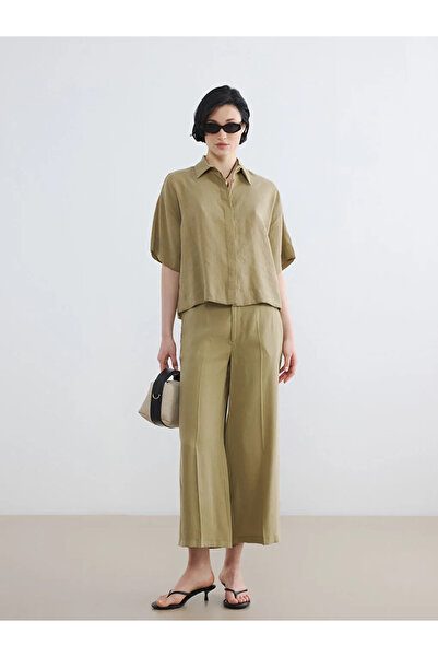 LC Waikiki Γυναικείο πουκάμισο Khaki Modal Blended Crop